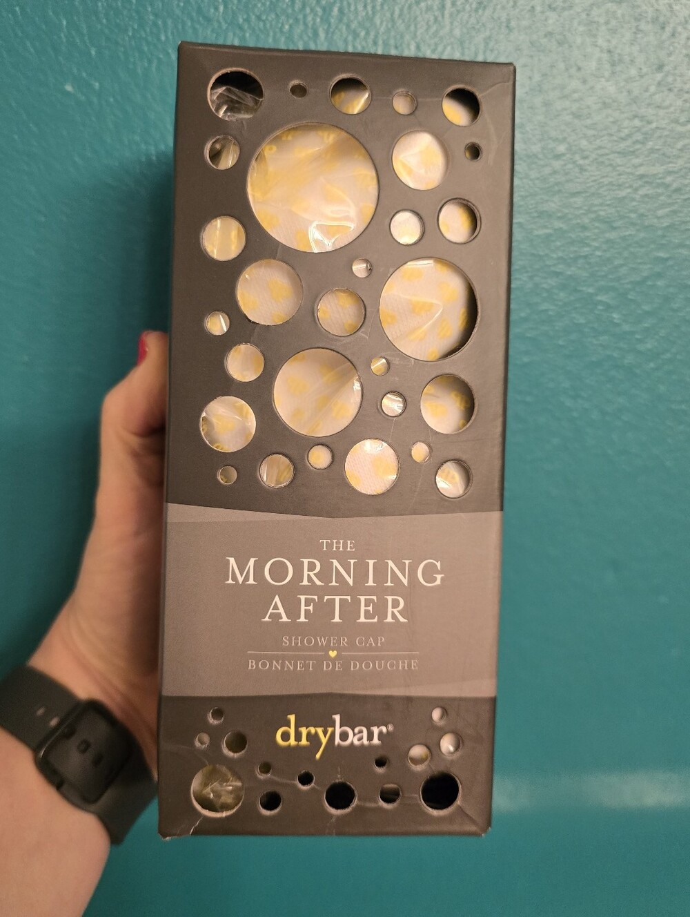 Drybar " The Morning After" Shower Cap in Yellow and White Polka Pattern- NWT